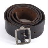 SCHUTZSTAFFEL (SS) - BLACK LEATHER BELT WITH OPEN FACED BUCKLE 122cm long x 4.5cm wide, the inner