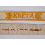 LUFTWAFFE - 'KRETA' 1942 CUFF TITLE full length, woven white cotton/rayon blend with embroidered