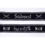 NATIONAL SOZIALISTISCHE REICH KRIEGER BUND (NSRKB) - MEMBERS CUFF TITLE 'SUDWEST' dark navy-blue