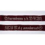 STURMABTEILUNG (SA) - HONOUR CUFF TITLE 'STURMBANN Z. B. B V/WE' claret red rayon construction