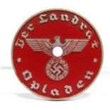 NATIONAL SOZIALISTISCHE DEUTSCHE ARBEITERPARTEI (NSDAP) VEHICLE LICENCE PLATE TAG (Landrat) County