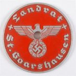 NATIONAL SOZIALISTISCHE DEUTSCHE ARBEITERPARTEI (NSDAP) VEHICLE LICENCE PLATE TAG (Landrat Kreis)