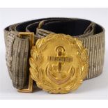 KREIGSMARINE - A FINE QUALITY LINE OFFICERS BROCADE BELT AND BUCKLE the buckle of heavy cast, gilt