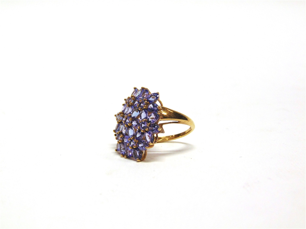 A TANZANITE 9 CARAT GOLD CLUSTER RING finger size N1/2, 5.2g gross - Image 2 of 2