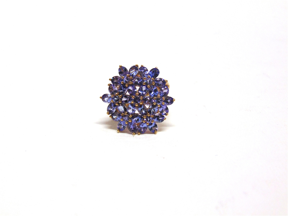 A TANZANITE 9 CARAT GOLD CLUSTER RING finger size N1/2, 5.2g gross