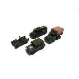 FOUR DIECAST MILITARY MODELS by Britains (3) and Benbros, variable condition (ambulance lacking