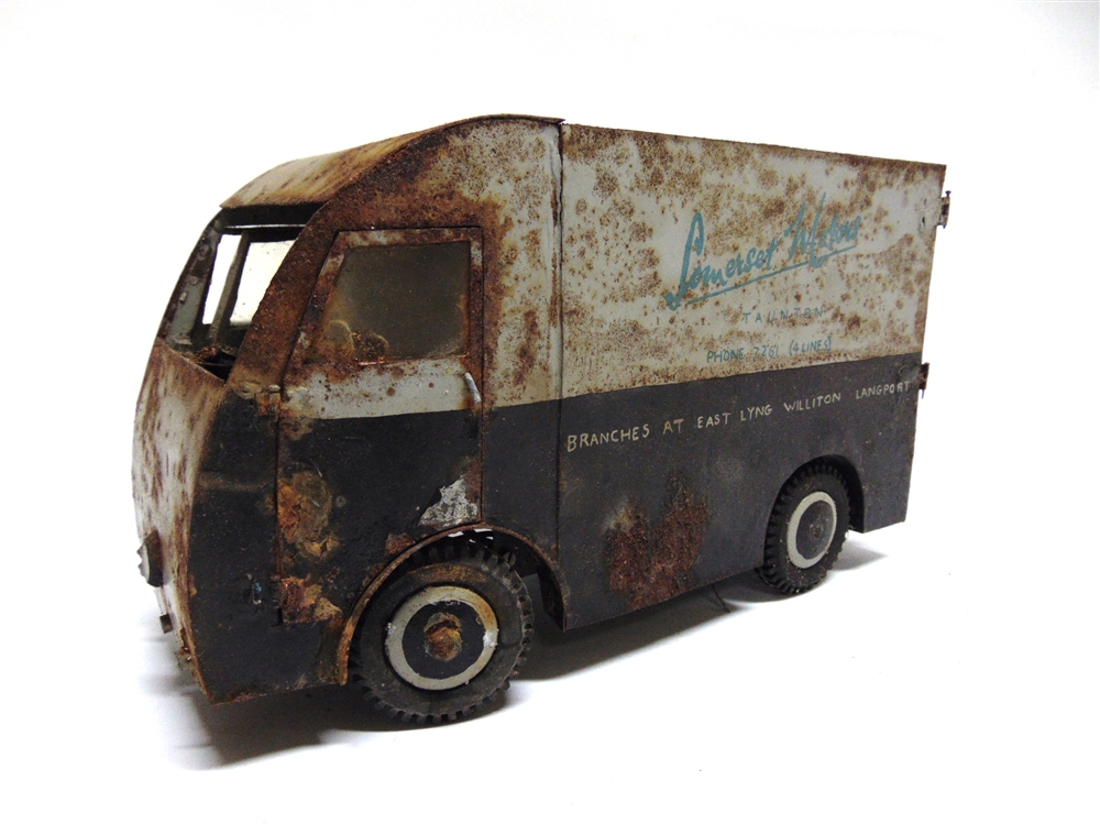 A SCRATCH-BUILT TINPLATE DELIVERY VAN, 'SOMERSET MOTORS' OF TAUNTON with an electric motor and