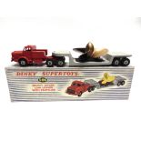 A DINKY NO.986, MIGHTY ANTAR LOW LOADER WITH PROPELLER red tractor unit, light grey trailer and