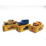 THREE DUBLO DINKY MODEL VEHICLES comprising a No.061, Ford Prefect, tan, smooth grey plastic wheels,