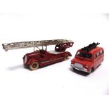 TWO DIECAST FIRE SERVICE MODEL VEHICLES comprising a French Dinky No.32D, Delahaye Fire Escape,