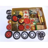 MECCANO - ASSORTED including a three-part ball thrust bearing, wheels, tyres, pulley hooks, and