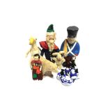 ASSORTED DOLLS, SOFT TOYS & OTHER ITEMS comprising a felted cloth gnome, 33.5cm high; a small
