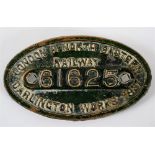 A LONDON & NORTH EASTERN RAILWAY CAST BRASS WORK'S LOCOMOTIVE NUMBERPLATE 'London & North Eastern