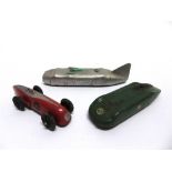 THREE DINKY LAND SPEED RECORD / RACING CARS all post-war, comprising a Dinky No.23a, Racing Car, red