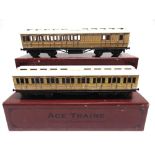 [O GAUGE]. TWO ACE TRAINS L.N.E.R. CLERESTORY COACHES comprising a first class coach and a third-
