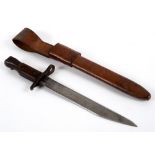 A CANADIAN MODEL 1910 MARK II ROSS RIFLE KNIFE BAYONET with a 25.5cm blade and wooden grip, the