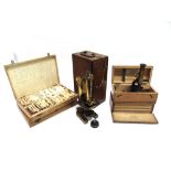 A BECK LACQUERED BRASS MONOCULAR MICROSCOPE serial number '25013', in a mahogany travel case;