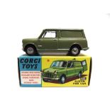 A CORGI NO.450, AUSTIN MINI VAN metallic green, spun hubs, very near mint, boxed, the box very