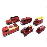 SIX DIECAST FIRE SERVICE MODEL VEHICLES comprising a Yonezawa Diapet No.300, Toyota Hiace; and