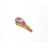 A 9 CARAT GOLD AMETHYST PENDANT set with a cubic zirconia also, 3.1g gross