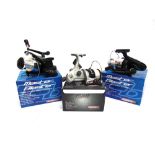 MASTERLINE FISHING REELS including John Wilson 'P75' and two Master Blaster 'MB 702' reels, all
