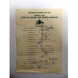 [CRICKET]. AUTOGRAPHS A sheet of 'Australian Cricket Team 1975 / World Cup Tour to Canada and United