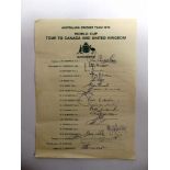 AUTOGRAPHS - CRICKET A sheet of 'Australian Cricket Team 1975 / World Cup Tour to Canada and