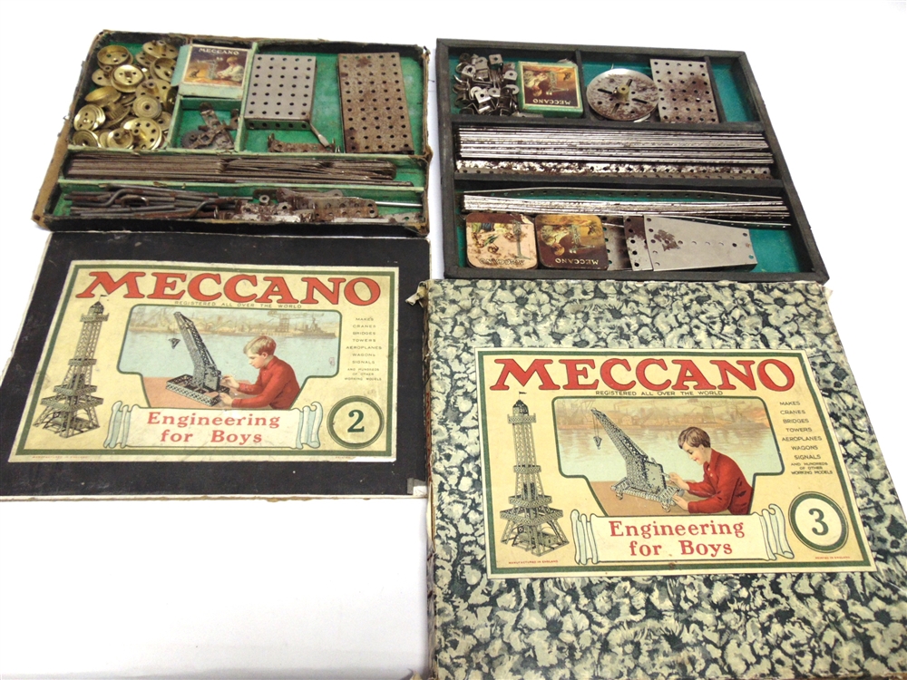 TWO EARLY MECCANO 'ENGINEERING FOR BOYS' SETS comprising a No.3 and a No.2 set, each boxed.