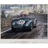 [MOTOR-RACING]. MICHAEL TURNER (BRITISH, B.1934) 'Le Mans - 1953', The Winning Jaguar C-Type, colour