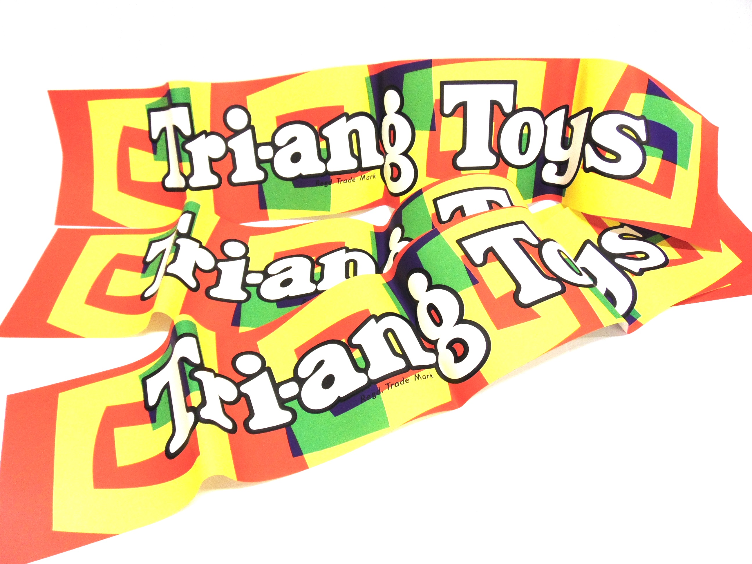 THREE TRI-ANG RETAILER'S PRINTED PAPER BANNERS circa 1960s, each worded 'Tri-ang Toys', in unused