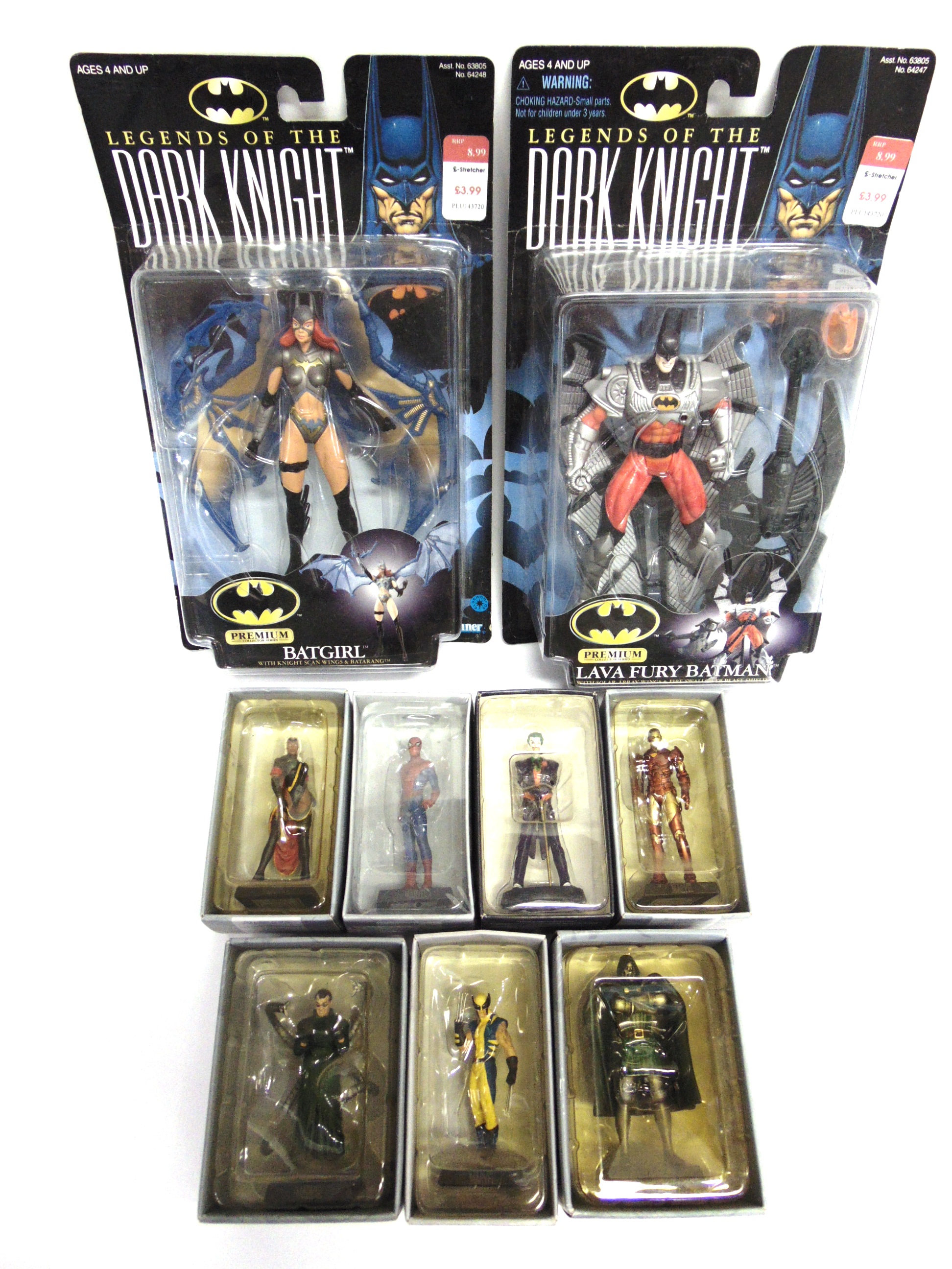 EIGHT ASSORTED COMIC ACTION FIGURINES including a Justice League of America set, each in original