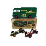 A MATCHBOX KING SIZE NO.K-5, RACING CAR TRANSPORTER green with red plastic hubs, very near mint,