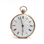 AN OPEN FACED GOLD POCKET WATCH the enamel dial marked Geneve, the four piece hinged case with