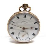 CYGMA, AN OPEN FACED POCKET WATCH stamped '14k' over '585', and Swiss control marks, with gilt metal