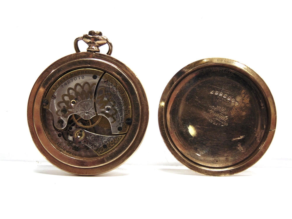 AMERICAN WALTHAM an open faced pocket watch, the screw back case stamped 'Pat Apr 22, 1879 - Fahyr - Image 2 of 3