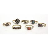 A COLLECTION OF SIX DRESS RINGS stone set, some in 9 carat hallmarked gold, 12.8g gross; and a