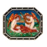 PHOEBE ANNA TRAQUAIR (ATTRIBUTED) an Arts and Crafts enamel panel and unmarked silver brooch,