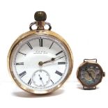 AN AMERICAN WALTHAM WATCH CO OPEN FACED POCKETWATCH in a gilt case; with a mother of pearl dial gilt