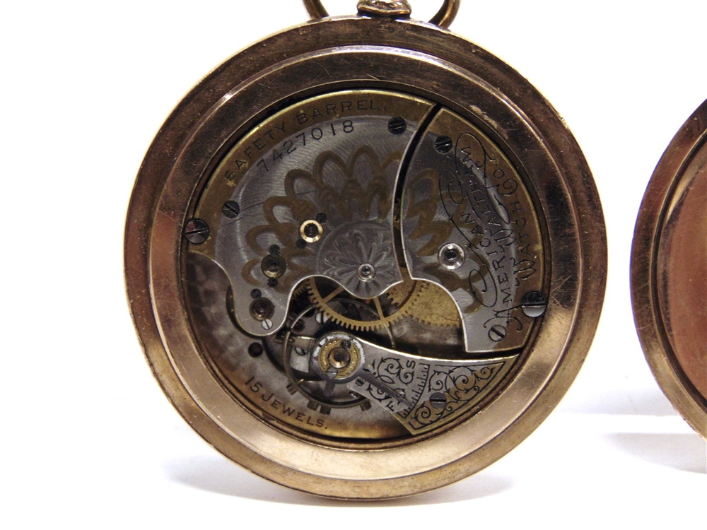 AMERICAN WALTHAM an open faced pocket watch, the screw back case stamped 'Pat Apr 22, 1879 - Fahyr - Image 3 of 3