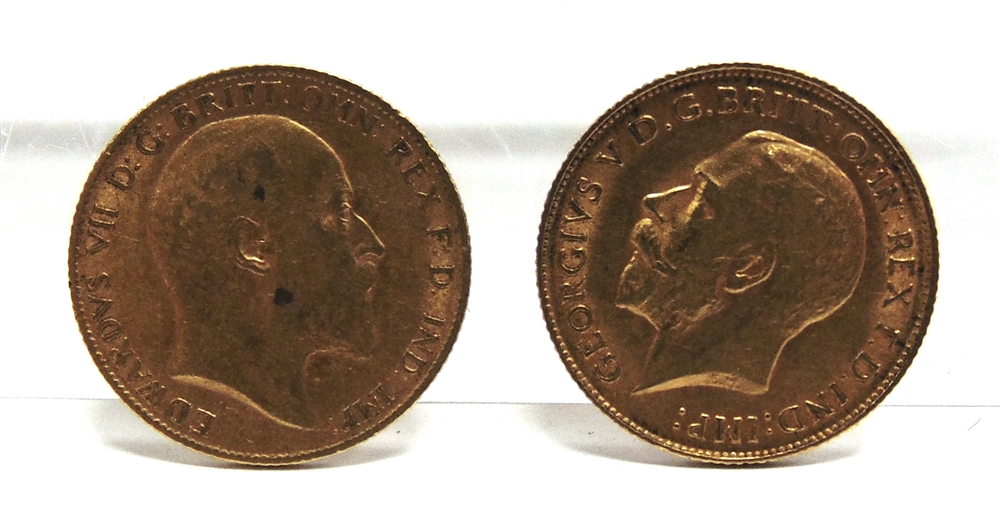 GREAT BRITAIN - TWO HALF SOVEREIGNS comprising Edward VII, 1907; and George V, 1913.