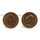 GREAT BRITAIN - TWO HALF SOVEREIGNS comprising Edward VII, 1907; and George V, 1913.