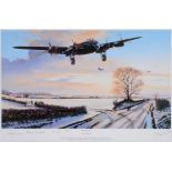 STEPHEN BROWN (BRITISH, CONTEMPORARY) 'Welcome Home'. A flak-damaged Lancaster of 617 Squadron