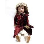 A LARGE SOCIETE FRANCAISE DE FABRICATION DE BEBES ET JOUETS BISQUE SOCKET HEAD DOLL with a long