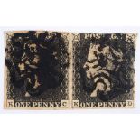 STAMPS - GREAT BRITAIN A horizontal pair of QV 1d. blacks, KC & KD, with three margins, and black