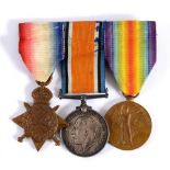 A GREAT WAR TRIO OF MEDALS TO PRIVATE J.H. BULL, WELSH REGIMENT comprising the 1914-15 Star, British