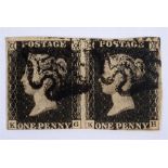 STAMPS - GREAT BRITAIN A horizontal pair of QV 1d. blacks, KG & KH, with three margins, and black