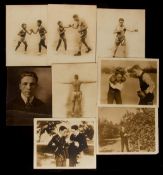 A group of eight sepia-toned vintage photographs featuring the boxer Ted Kid Lewis, 10 by 8in.