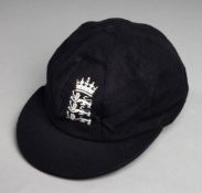 Graham Onions England Test Match cricket cap, blue with three lions & crown emblem,