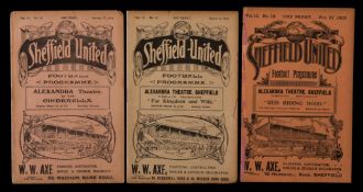 Three Sheffield United programmes, Leicester Fosse 27.2.1909, and two v Bradford City 12.3.