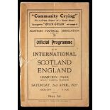 Scotland v England international programme played at Hampden Park 2nd April 1927, sellotaped spine,